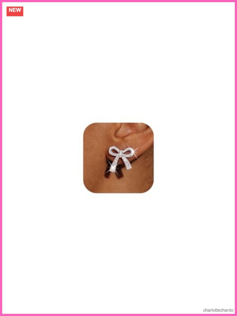 Rhinestone Bow Stud Earrings Silver Tone Women's Jewelry